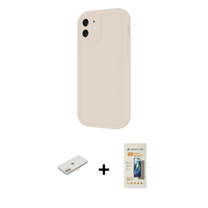 MARSİLYAN™- iPhone 11 Kılıf Yankı Yansıma Özel Seri - Siyah 6D Mat Seramik Hayalet Nano Ekran Koruyucu + Renkli Kamera Lens Koruma Cam - TU