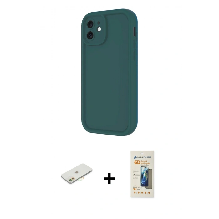 MARSİLYAN™- iPhone 11 Kılıf Yankı Yansıma Özel Seri - Siyah 6D Mat Seramik Hayalet Nano Ekran Koruyucu + Renkli Kamera Lens Koruma Cam - TU