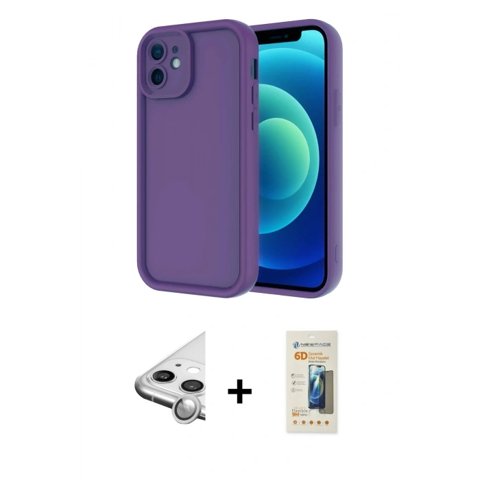 MARSİLYAN™- iPhone 11 Kılıf Yankı Yansıma Özel Seri - Siyah 6D Mat Seramik Hayalet Nano Ekran Koruyucu + Raze Metal Kamera Lens - GS