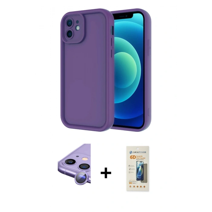 MARSİLYAN™- iPhone 11 Kılıf Yankı Yansıma Özel Seri - Siyah 6D Mat Seramik Hayalet Nano Ekran Koruyucu + Raze Metal Kamera Lens - MR
