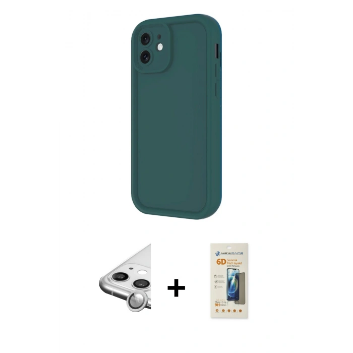 MARSİLYAN™- iPhone 11 Kılıf Yankı Yansıma Özel Seri - Siyah 6D Mat Seramik Hayalet Nano Ekran Koruyucu + Raze Metal Kamera Lens - GS