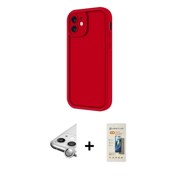 MARSİLYAN™- iPhone 11 Kılıf Yankı Yansıma Özel Seri - Siyah 6D Mat Seramik Hayalet Nano Ekran Koruyucu + Raze Metal Kamera Lens - GS