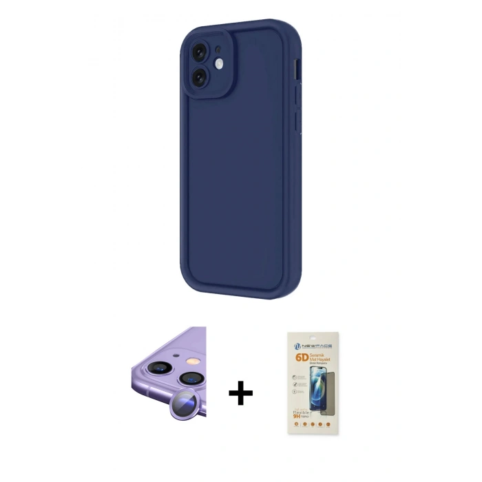 MARSİLYAN™- iPhone 11 Kılıf Yankı Yansıma Özel Seri - Siyah 6D Mat Seramik Hayalet Nano Ekran Koruyucu + Raze Metal Kamera Lens - MR