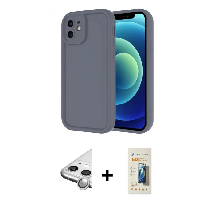 MARSİLYAN™- iPhone 11 Kılıf Yankı Yansıma Özel Seri - Siyah 6D Mat Seramik Hayalet Nano Ekran Koruyucu + Raze Metal Kamera Lens - GS