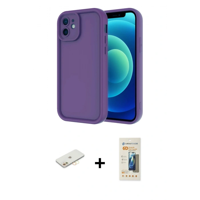 MARSİLYAN™- iPhone 11 Kılıf Yankı Yansıma Özel Seri - Siyah 6D Mat Seramik Hayalet Nano Ekran Koruyucu + Renkli Kamera Lens Koruma Cam - SI