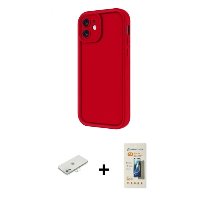 MARSİLYAN™- iPhone 11 Kılıf Yankı Yansıma Özel Seri - Siyah 6D Mat Seramik Hayalet Nano Ekran Koruyucu + Renkli Kamera Lens Koruma Cam - SI
