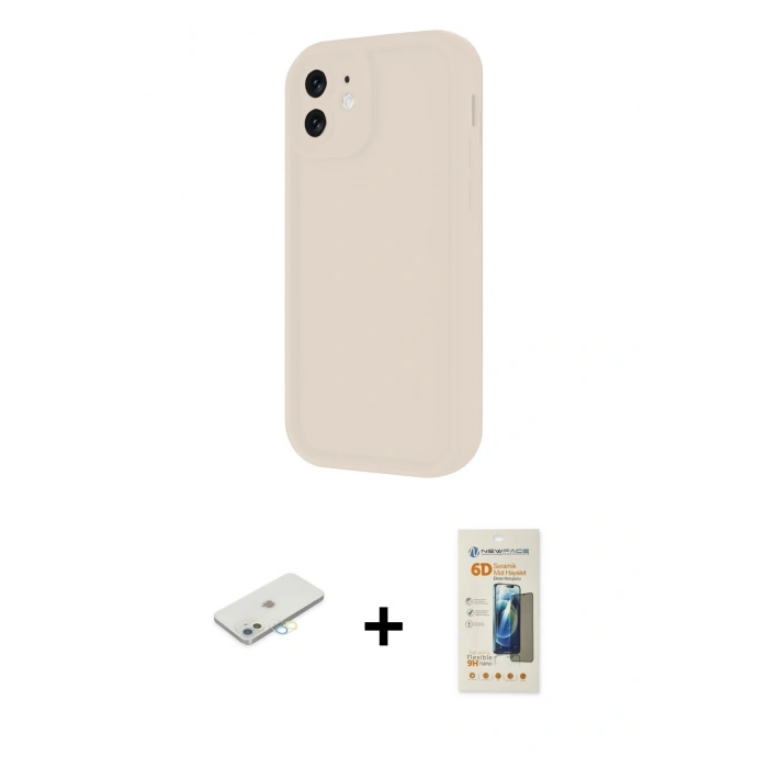 MARSİLYAN™- iPhone 11 Kılıf Yankı Yansıma Özel Seri - Siyah 6D Mat Seramik Hayalet Nano Ekran Koruyucu + Renkli Kamera Lens Koruma Cam - SI