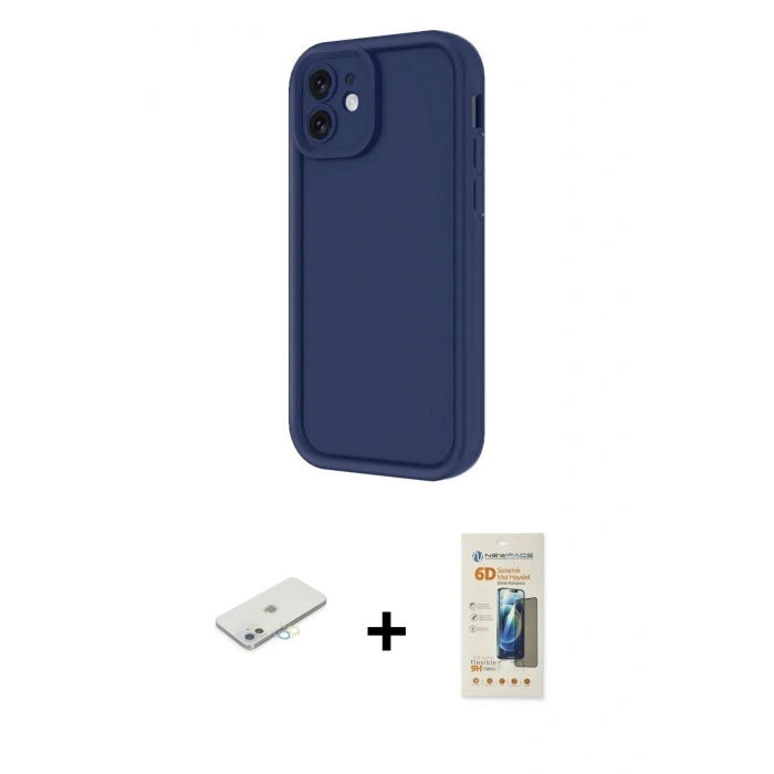 MARSİLYAN™- iPhone 11 Kılıf Yankı Yansıma Özel Seri - Siyah 6D Mat Seramik Hayalet Nano Ekran Koruyucu + Renkli Kamera Lens Koruma Cam - SI
