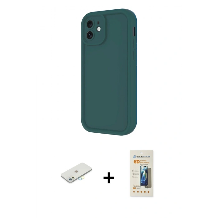 MARSİLYAN™- iPhone 11 Kılıf Yankı Yansıma Özel Seri - Siyah 6D Mat Seramik Hayalet Nano Ekran Koruyucu + Renkli Kamera Lens Koruma Cam - SI