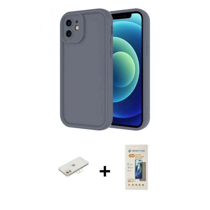 MARSİLYAN™- iPhone 11 Kılıf Yankı Yansıma Özel Seri - Siyah 6D Mat Seramik Hayalet Nano Ekran Koruyucu + Renkli Kamera Lens Koruma Cam - SI