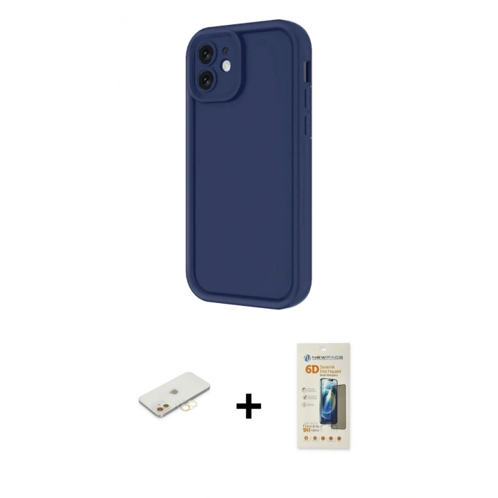 MARSİLYAN™- iPhone 11 Kılıf Yankı Yansıma Özel Seri - Siyah 6D Mat Seramik Hayalet Nano Ekran Koruyucu + Renkli Kamera Lens Koruma Cam - SI