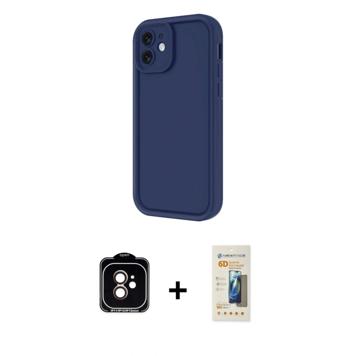 MARSİLYAN™- iPhone 11 Kılıf Yankı Yansıma Özel Seri - Siyah 6D Mat Seramik Hayalet Nano Ekran Koruyucu + PVD Metal Kamera Lens - TU