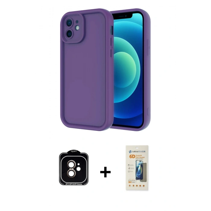 MARSİLYAN™- iPhone 11 Kılıf Yankı Yansıma Özel Seri - Siyah 6D Mat Seramik Hayalet Nano Ekran Koruyucu + PVD Metal Kamera Lens - TU