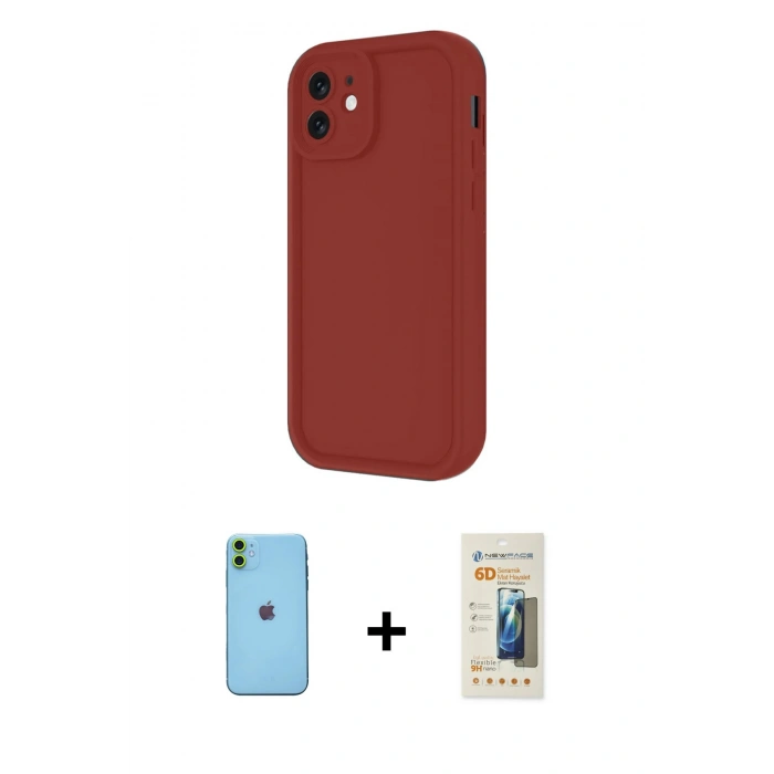 MARSİLYAN™- iPhone 11 Kılıf Yankı Yansıma Özel Seri - Siyah 6D Mat Seramik Hayalet Nano Ekran Koruyucu + Neon Fosforlu Kamera Lens - YL