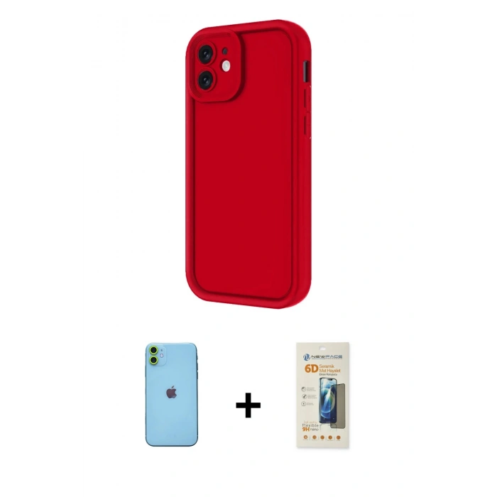MARSİLYAN™- iPhone 11 Kılıf Yankı Yansıma Özel Seri - Siyah 6D Mat Seramik Hayalet Nano Ekran Koruyucu + Neon Fosforlu Kamera Lens - YL