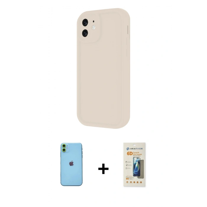 MARSİLYAN™- iPhone 11 Kılıf Yankı Yansıma Özel Seri - Siyah 6D Mat Seramik Hayalet Nano Ekran Koruyucu + Neon Fosforlu Kamera Lens - YL