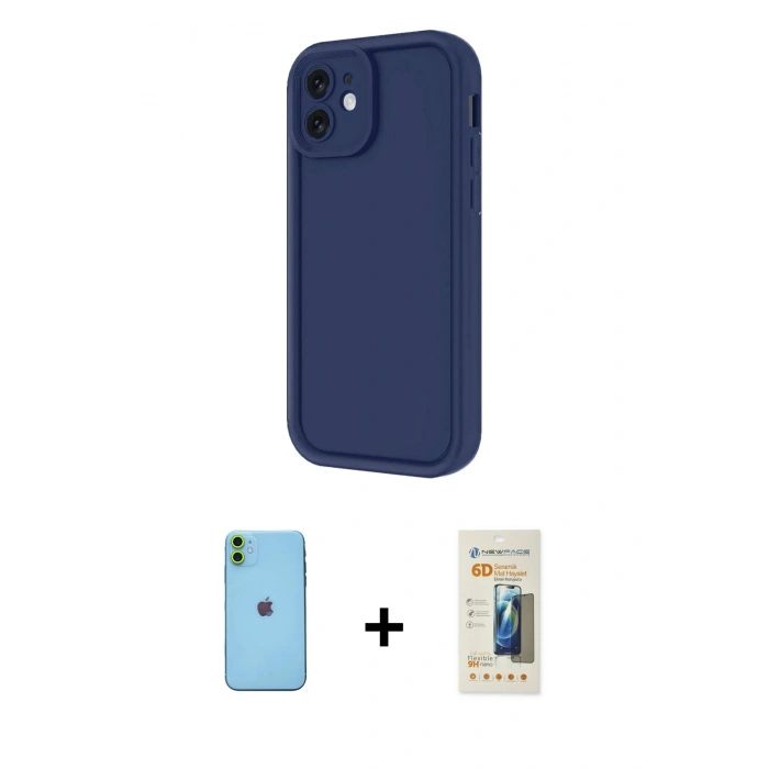 MARSİLYAN™- iPhone 11 Kılıf Yankı Yansıma Özel Seri - Siyah 6D Mat Seramik Hayalet Nano Ekran Koruyucu + Neon Fosforlu Kamera Lens - YL