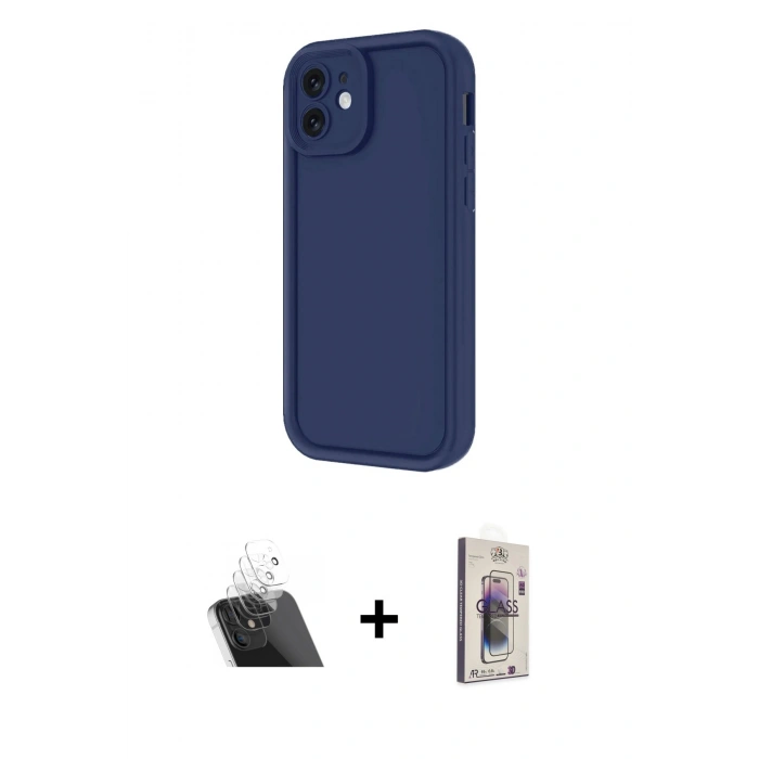 MARSİLYAN™- iPhone 11 Kılıf Yankı Yansıma Özel Seri - Siyah Bilvis 3D Cam Ekran Koruyucu + Kamera Lens Koruma Cam - SF