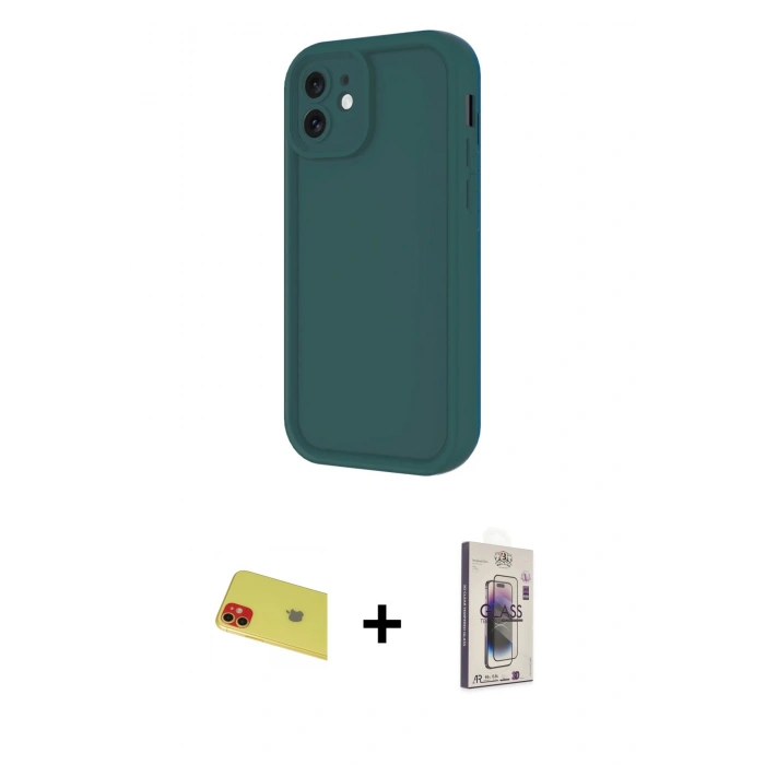 MARSİLYAN™- iPhone 11 Kılıf Yankı Yansıma Özel Seri - Siyah Bilvis 3D Cam Ekran Koruyucu + Rainbow Kamera Lens Koruma Cam - KI
