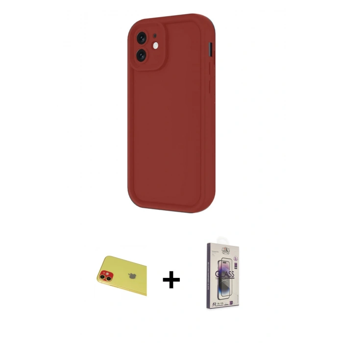 MARSİLYAN™- iPhone 11 Kılıf Yankı Yansıma Özel Seri - Siyah Bilvis 3D Cam Ekran Koruyucu + Rainbow Kamera Lens Koruma Cam - KI