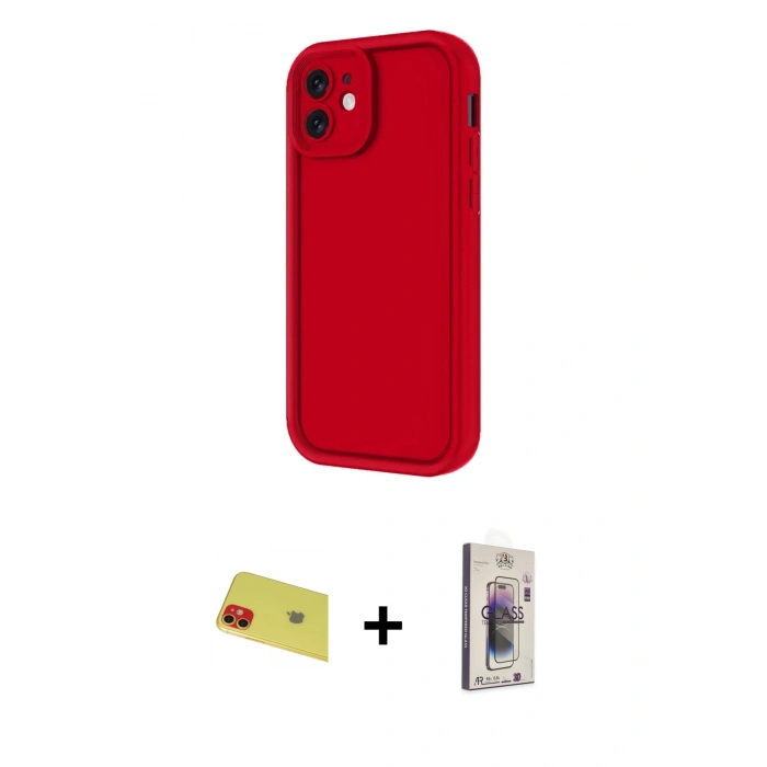 MARSİLYAN™- iPhone 11 Kılıf Yankı Yansıma Özel Seri - Siyah Bilvis 3D Cam Ekran Koruyucu + Rainbow Kamera Lens Koruma Cam - KI