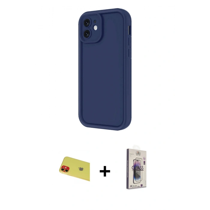 MARSİLYAN™- iPhone 11 Kılıf Yankı Yansıma Özel Seri - Siyah Bilvis 3D Cam Ekran Koruyucu + Rainbow Kamera Lens Koruma Cam - KI