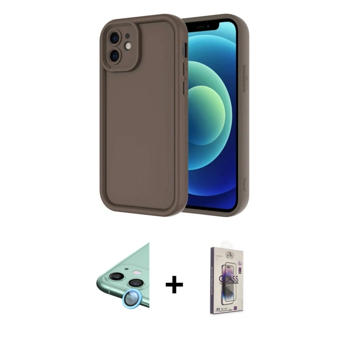 MARSİLYAN™- iPhone 11 Kılıf Yankı Yansıma Özel Seri - Siyah Bilvis 3D Cam Ekran Koruyucu + Raze Metal Kamera Lens - MI