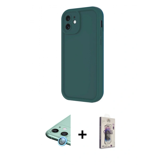 MARSİLYAN™- iPhone 11 Kılıf Yankı Yansıma Özel Seri - Siyah Bilvis 3D Cam Ekran Koruyucu + Raze Metal Kamera Lens - MI