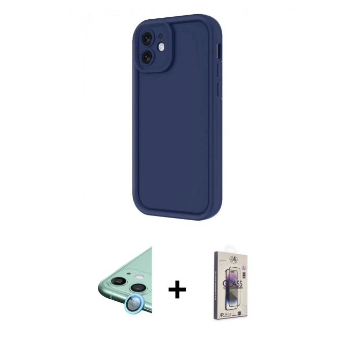 MARSİLYAN™- iPhone 11 Kılıf Yankı Yansıma Özel Seri - Siyah Bilvis 3D Cam Ekran Koruyucu + Raze Metal Kamera Lens - MI