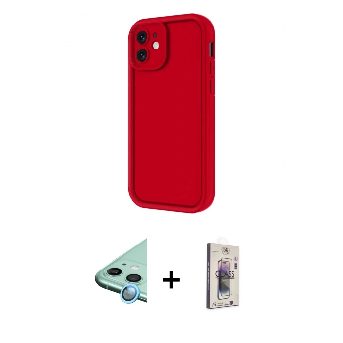 MARSİLYAN™- iPhone 11 Kılıf Yankı Yansıma Özel Seri - Siyah Bilvis 3D Cam Ekran Koruyucu + Raze Metal Kamera Lens - MI