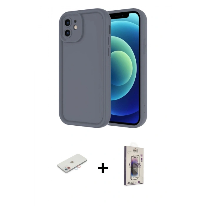 MARSİLYAN™- iPhone 11 Kılıf Yankı Yansıma Özel Seri - Siyah Bilvis 3D Cam Ekran Koruyucu + Renkli Kamera Lens Koruma Cam - PE