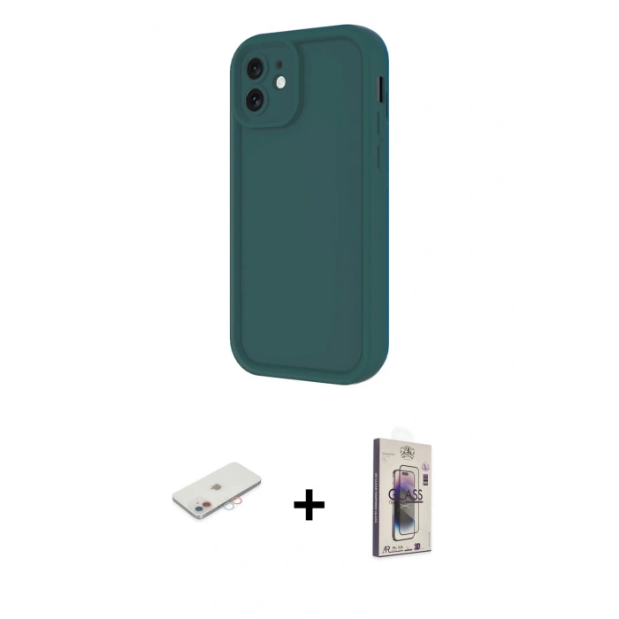 MARSİLYAN™- iPhone 11 Kılıf Yankı Yansıma Özel Seri - Siyah Bilvis 3D Cam Ekran Koruyucu + Renkli Kamera Lens Koruma Cam - PE