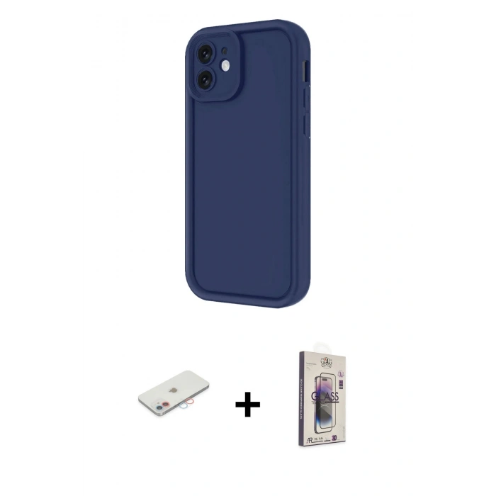 MARSİLYAN™- iPhone 11 Kılıf Yankı Yansıma Özel Seri - Siyah Bilvis 3D Cam Ekran Koruyucu + Renkli Kamera Lens Koruma Cam - PE