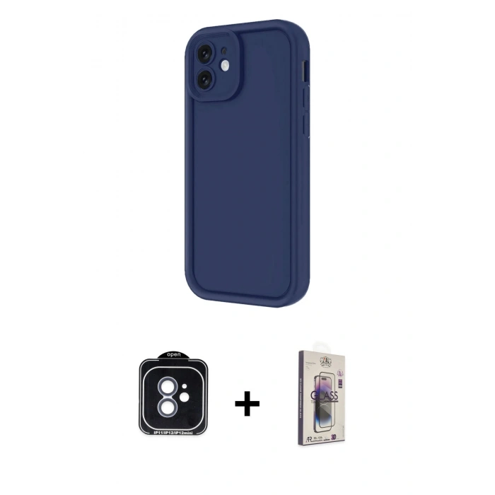 MARSİLYAN™- iPhone 11 Kılıf Yankı Yansıma Özel Seri - Siyah Bilvis 3D Cam Ekran Koruyucu + PVD Metal Kamera Lens - MI
