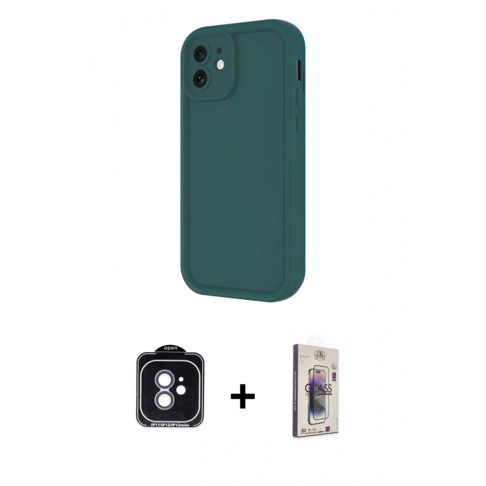 MARSİLYAN™- iPhone 11 Kılıf Yankı Yansıma Özel Seri - Siyah Bilvis 3D Cam Ekran Koruyucu + PVD Metal Kamera Lens - MI