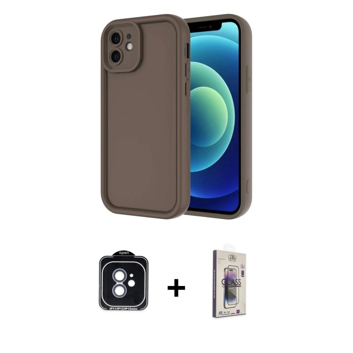 MARSİLYAN™- iPhone 11 Kılıf Yankı Yansıma Özel Seri - Siyah Bilvis 3D Cam Ekran Koruyucu + PVD Metal Kamera Lens - MI