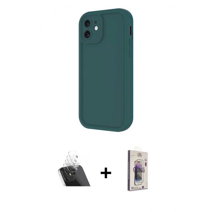 MARSİLYAN™- iPhone 11 Kılıf Yankı Yansıma Özel Seri - Siyah Bilvis 3D Cam Ekran Koruyucu + Kamera Lens Koruma Cam - SF