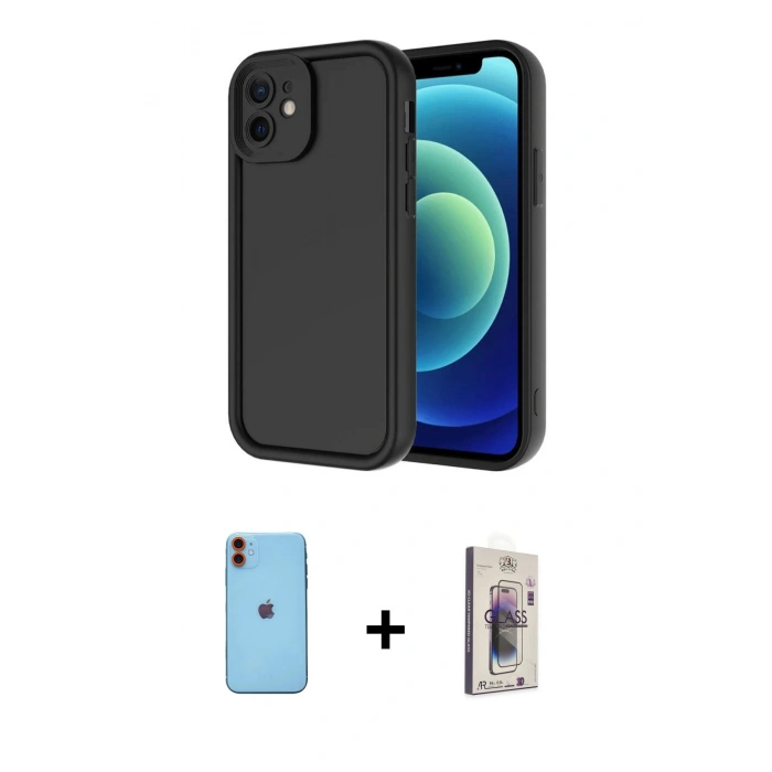 MARSİLYAN™- iPhone 11 Kılıf Yankı Yansıma Özel Seri - Siyah Bilvis 3D Cam Ekran Koruyucu + Neon Fosforlu Kamera Lens - TU
