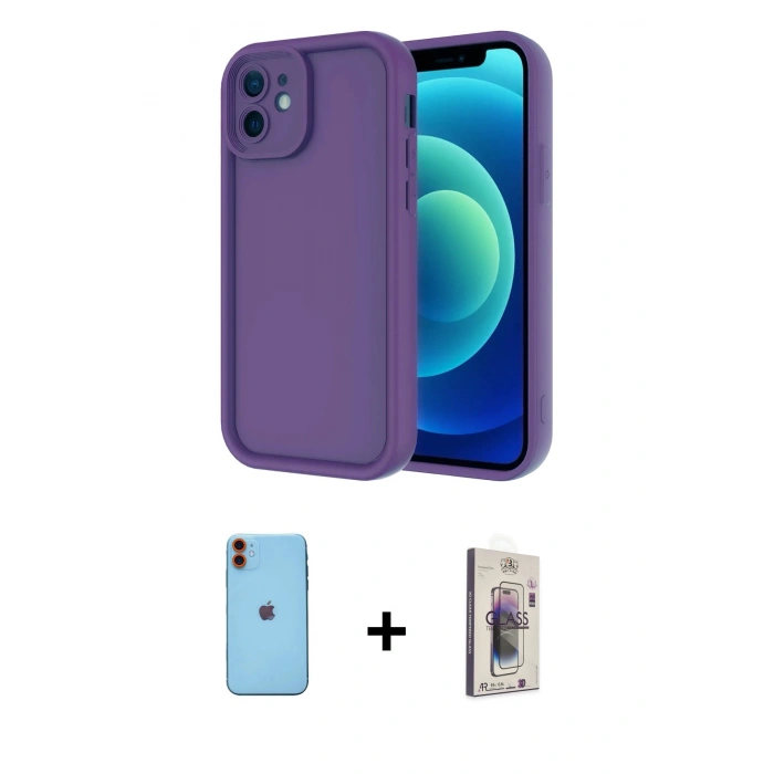 MARSİLYAN™- iPhone 11 Kılıf Yankı Yansıma Özel Seri - Siyah Bilvis 3D Cam Ekran Koruyucu + Neon Fosforlu Kamera Lens - TU