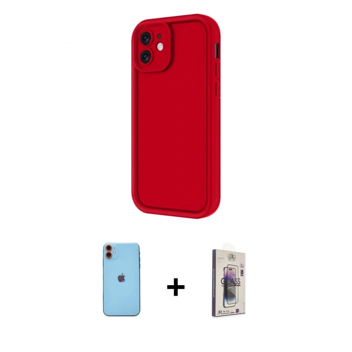 MARSİLYAN™- iPhone 11 Kılıf Yankı Yansıma Özel Seri - Siyah Bilvis 3D Cam Ekran Koruyucu + Neon Fosforlu Kamera Lens - TU