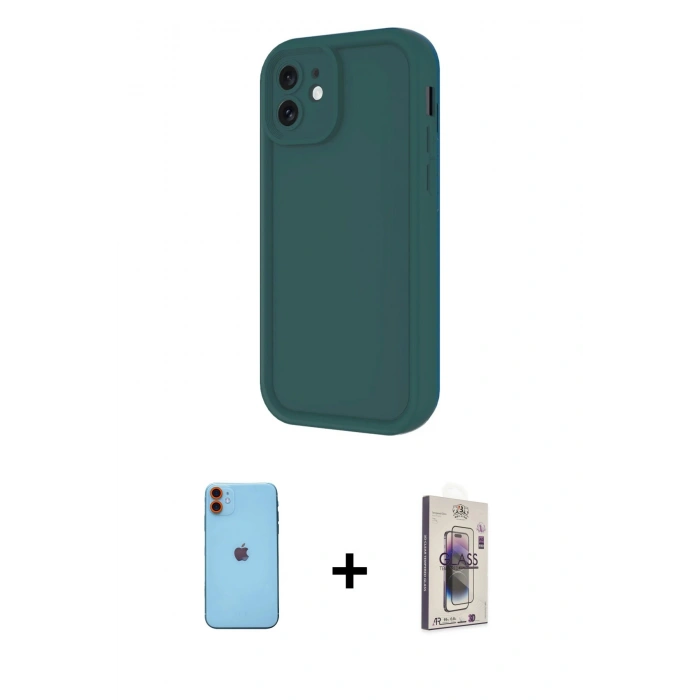 MARSİLYAN™- iPhone 11 Kılıf Yankı Yansıma Özel Seri - Siyah Bilvis 3D Cam Ekran Koruyucu + Neon Fosforlu Kamera Lens - TU