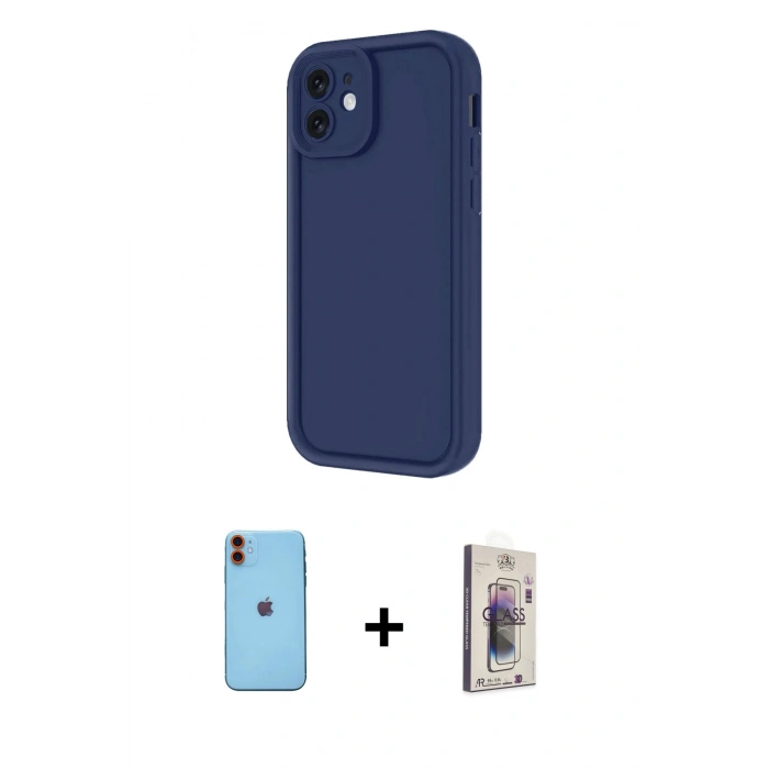 MARSİLYAN™- iPhone 11 Kılıf Yankı Yansıma Özel Seri - Siyah Bilvis 3D Cam Ekran Koruyucu + Neon Fosforlu Kamera Lens - TU