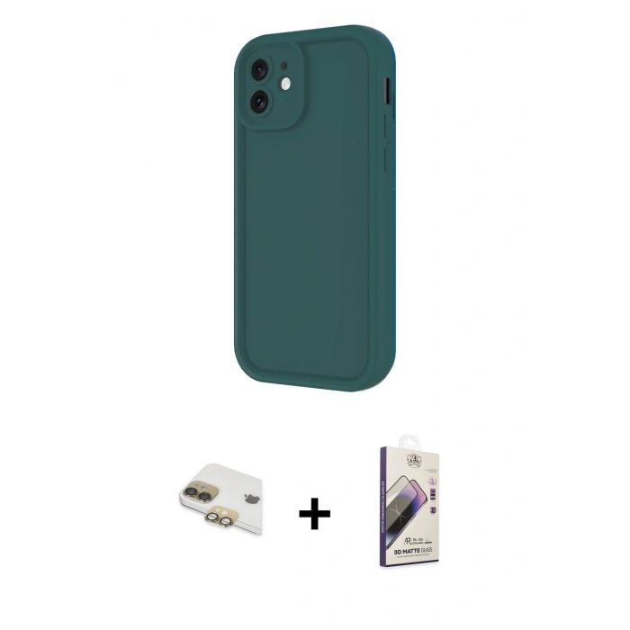 MARSİLYAN™- iPhone 11 Kılıf Yankı Yansıma Özel Seri - Siyah Bilvis 3D Mat Cam Ekran Koruyucu + Pers Alüminyum Kamera Lens - GD