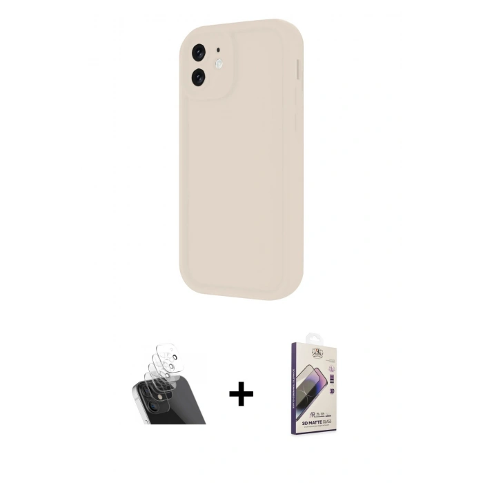 MARSİLYAN™- iPhone 11 Kılıf Yankı Yansıma Özel Seri - Siyah Bilvis 3D Mat Cam Ekran Koruyucu + Kamera Lens Koruma Cam - SF