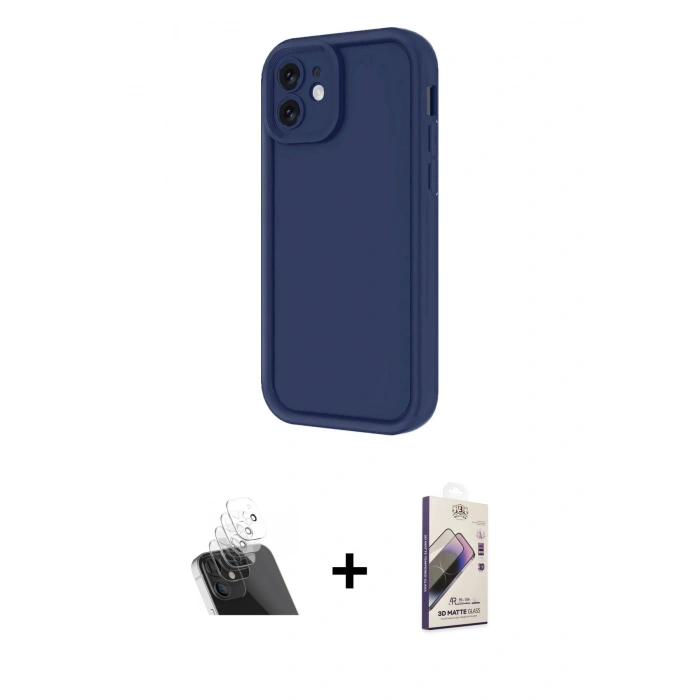 MARSİLYAN™- iPhone 11 Kılıf Yankı Yansıma Özel Seri - Siyah Bilvis 3D Mat Cam Ekran Koruyucu + Kamera Lens Koruma Cam - SF