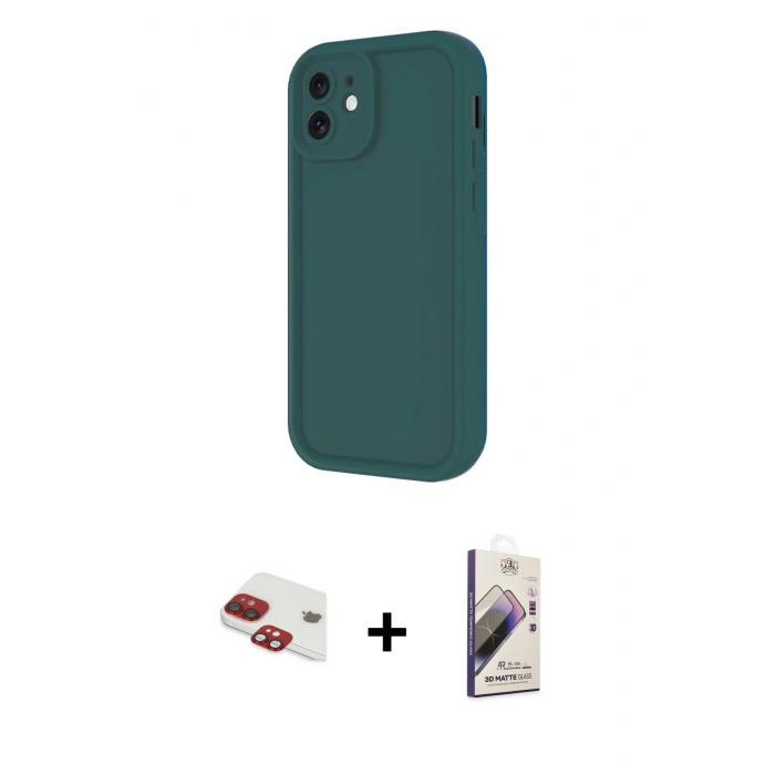 MARSİLYAN™- iPhone 11 Kılıf Yankı Yansıma Özel Seri - Siyah Bilvis 3D Mat Cam Ekran Koruyucu + Kırmızı Pers Alüminyum Kamera Lens