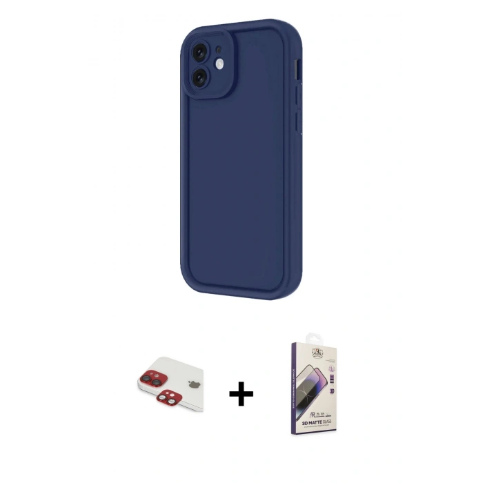 MARSİLYAN™- iPhone 11 Kılıf Yankı Yansıma Özel Seri - Siyah Bilvis 3D Mat Cam Ekran Koruyucu + Kırmızı Pers Alüminyum Kamera Lens