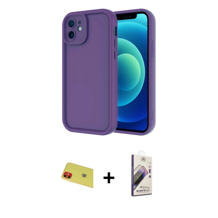MARSİLYAN™- iPhone 11 Kılıf Yankı Yansıma Özel Seri - Siyah Bilvis 3D Mat Cam Ekran Koruyucu + Rainbow Kamera Lens Koruma Cam - KI