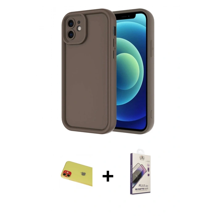 MARSİLYAN™- iPhone 11 Kılıf Yankı Yansıma Özel Seri - Siyah Bilvis 3D Mat Cam Ekran Koruyucu + Rainbow Kamera Lens Koruma Cam - KI