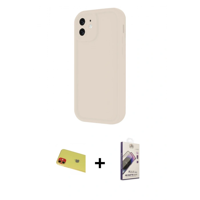 MARSİLYAN™- iPhone 11 Kılıf Yankı Yansıma Özel Seri - Siyah Bilvis 3D Mat Cam Ekran Koruyucu + Rainbow Kamera Lens Koruma Cam - KI